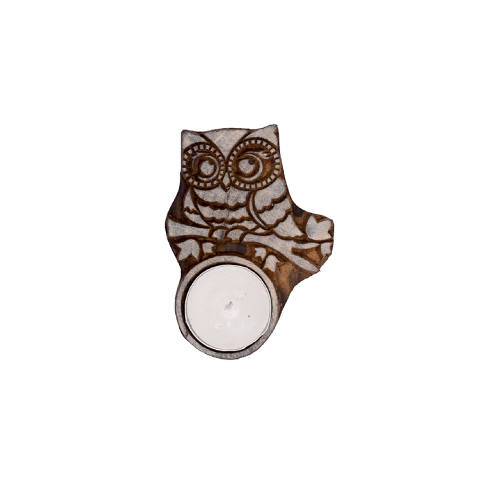 Hand Carved Owl Wooden T-light Holder