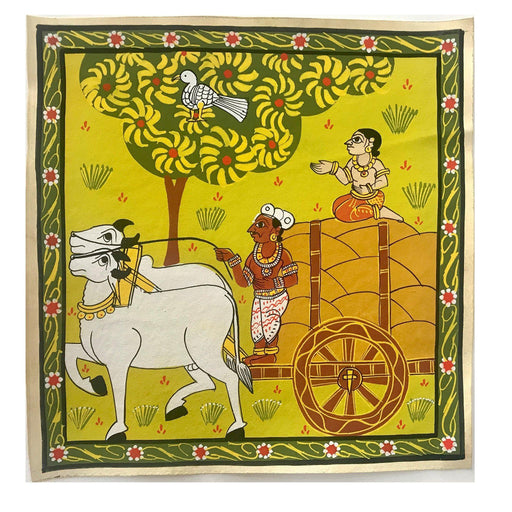 Nakashi, village, scroll painting, ,Telangana, painting,  warangal, Telangana art, traditional art, wall art, bullock cart art, village art, scenery, 
