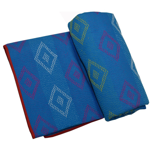 Double - Blue Sujani Kantha Reversible Quilt with Diamond Motif - TVAMI