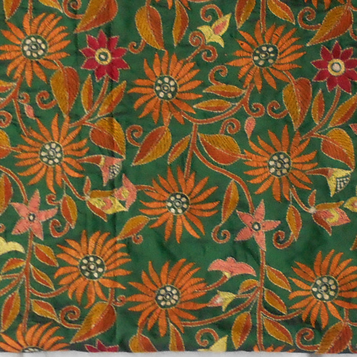 Tussar Silk Kantha Dupatta with Hand-embroidered Orange and Red Sunflowers