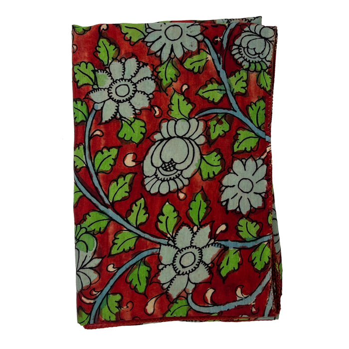 Maroon Kalamkari Stole with Green and Blue Floral Designs