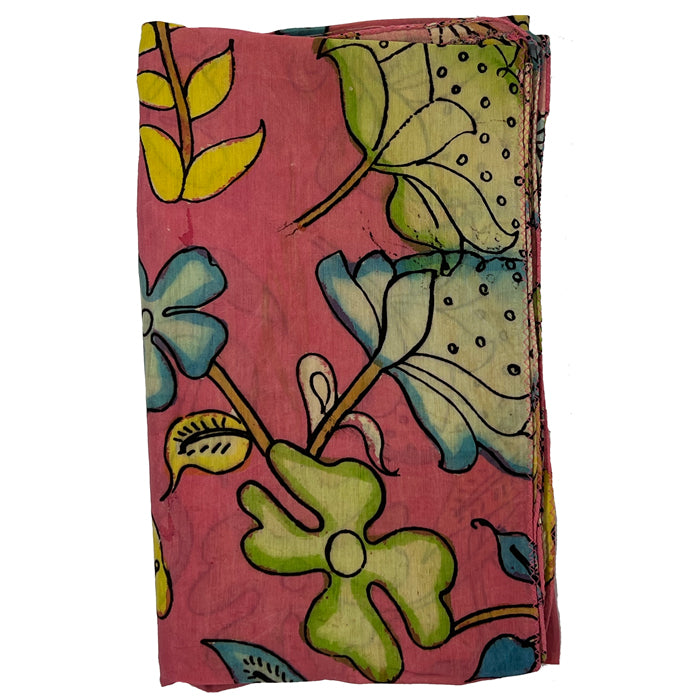 Light Pink Kalamkari Ctton Silk Stole with Multicoloured Pattern