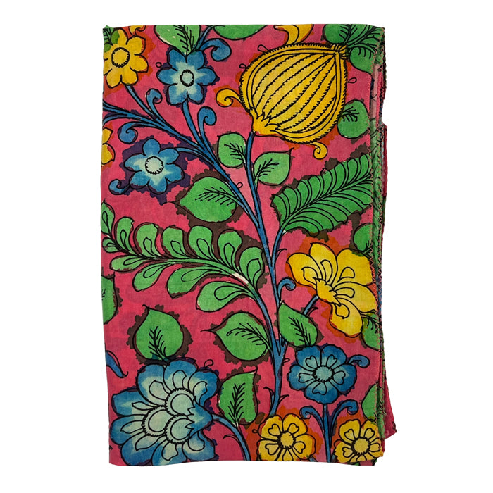 Pink Kalamkari Stole with Multicolour Floral Design