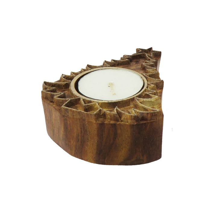 Hand Carved Sheesham Wood Christmas Tree Tea Light Holder