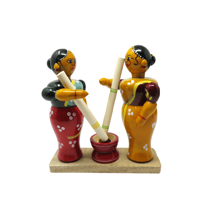 Etikoppaka wooden figurine of Women Pounding Rice