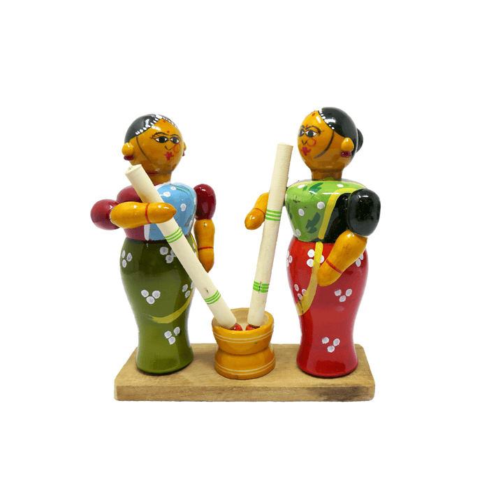 Etikoppaka wooden figurine of Women Pounding Rice