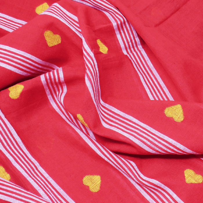 Red Jamdani Cotton Dupatta with Yellow Motif