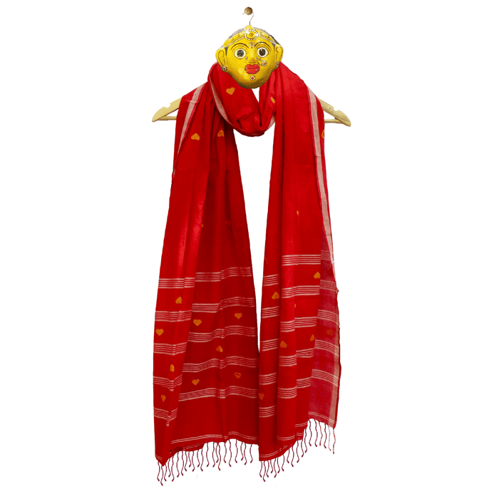 Red Jamdani Cotton Dupatta with Yellow Motif