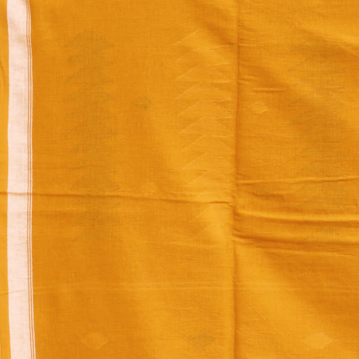 Brown Jamdani Cotton Saree with White Motifs and Mustard Yellow Pallu