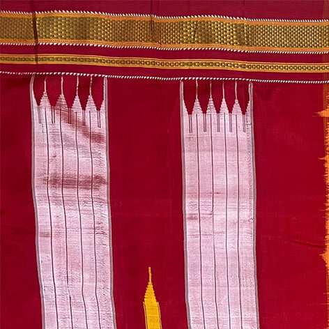 Orange Cotton Ilkal Saree with Red Border