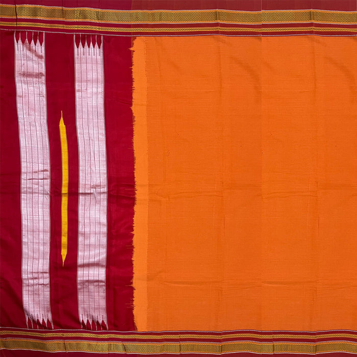 Orange Cotton Ilkal Saree with Red Border