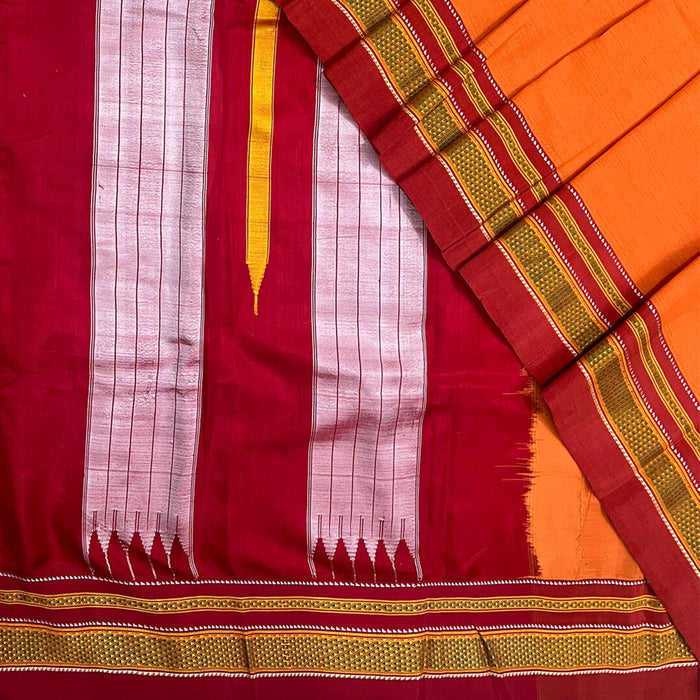 Orange Cotton Ilkal Saree with Red Border