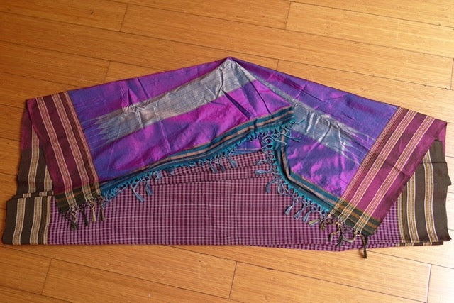 Purple cotton Ilkal saree with Olive Gayathri Green border and Vilolet pallu