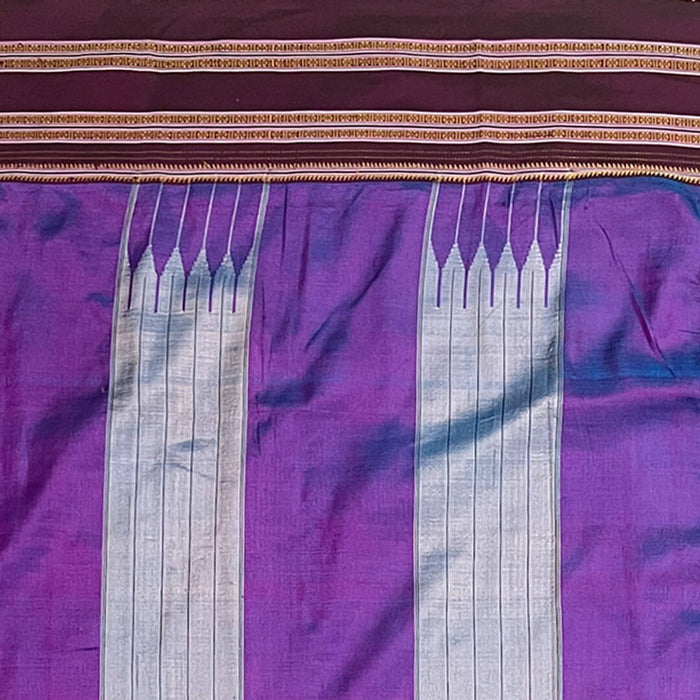 Purple cotton Ilkal saree with Olive Gayathri Green border and Vilolet pallu