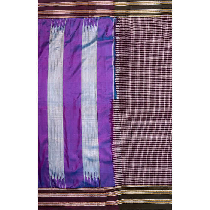 Purple cotton Ilkal saree with Olive Gayathri Green border and Vilolet pallu