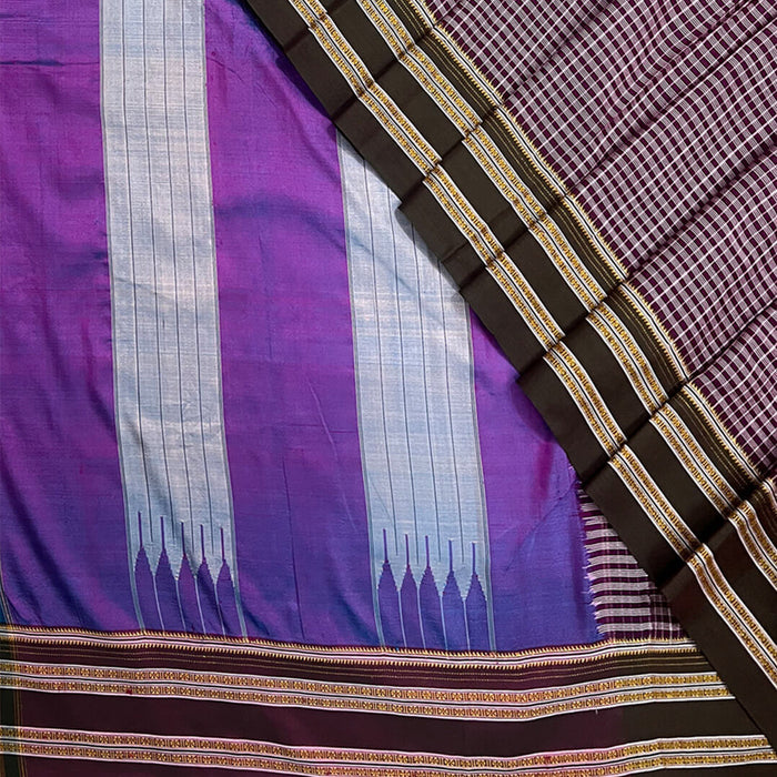 Purple cotton Ilkal saree with Olive Gayathri Green border and Vilolet pallu