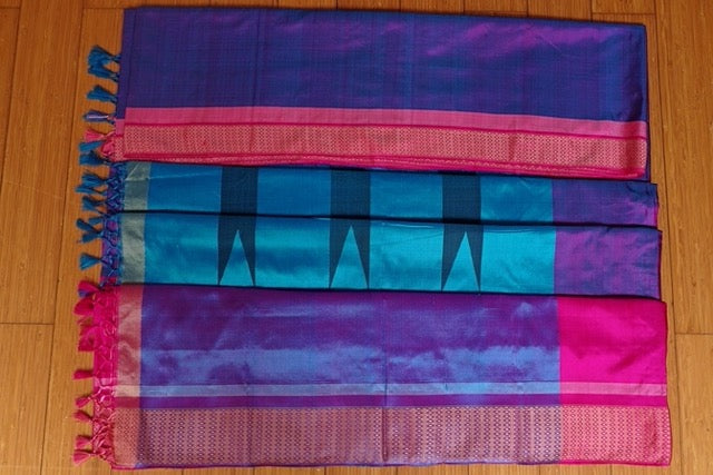 Violet silk ilkal saree with Rani Pink border