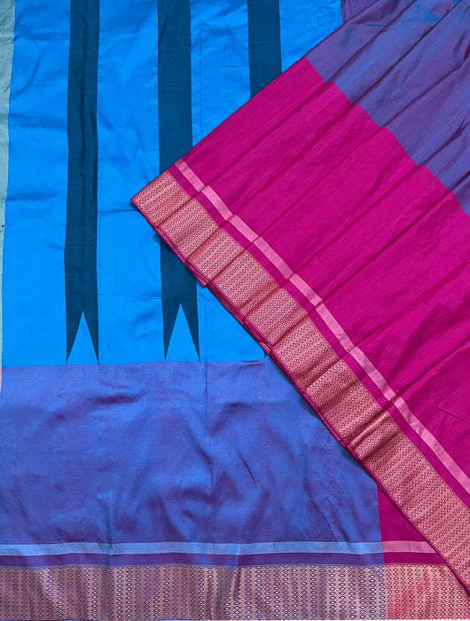 Violet silk ilkal saree with Rani Pink border