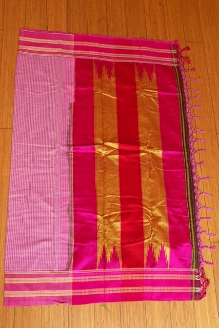 Onion Pink cotton ilkal saree with Dark Pink Gayathri border