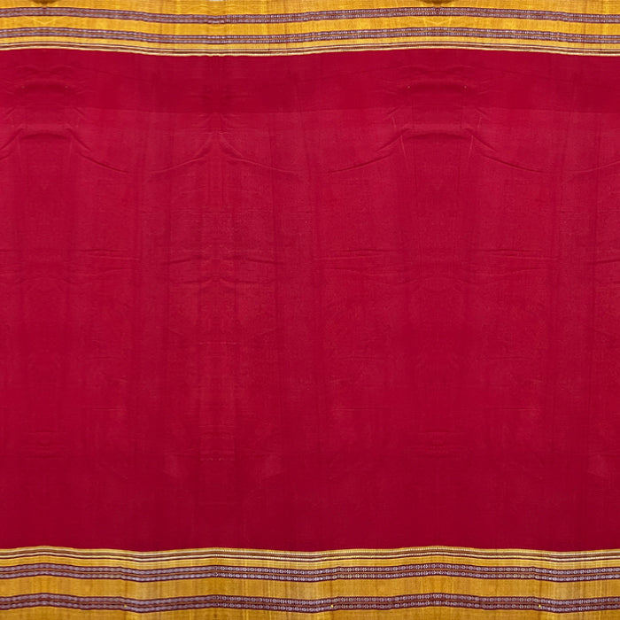 Red Cotton Ilkal Saree with Mustard Yellow border