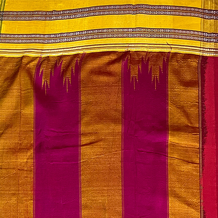 Red Cotton Ilkal Saree with Mustard Yellow border