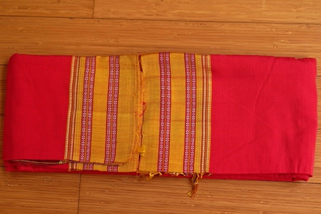Red Cotton Ilkal Saree with Mustard Yellow border