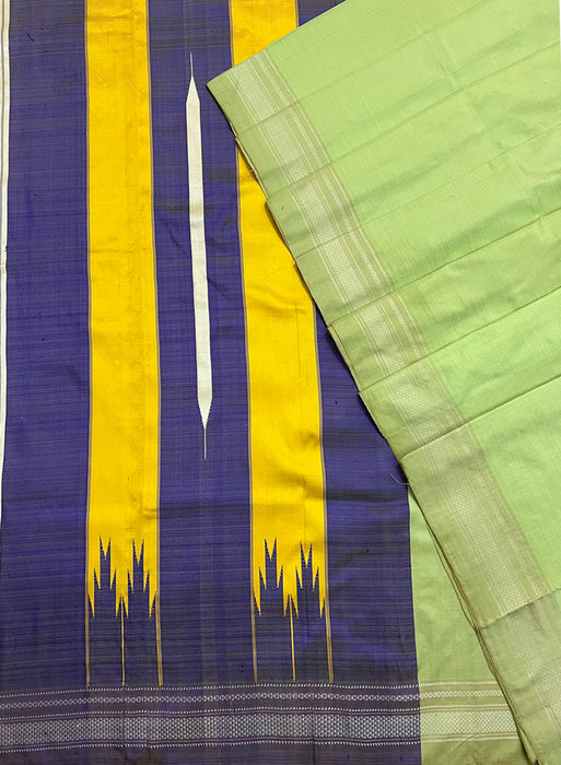 Lime Green Silk Ilkal Saree with Lavender Pallav