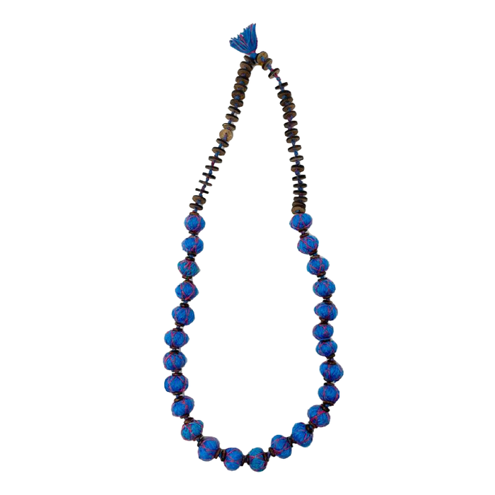 Handcrafted Patwa Blue cotton thread beaded necklace