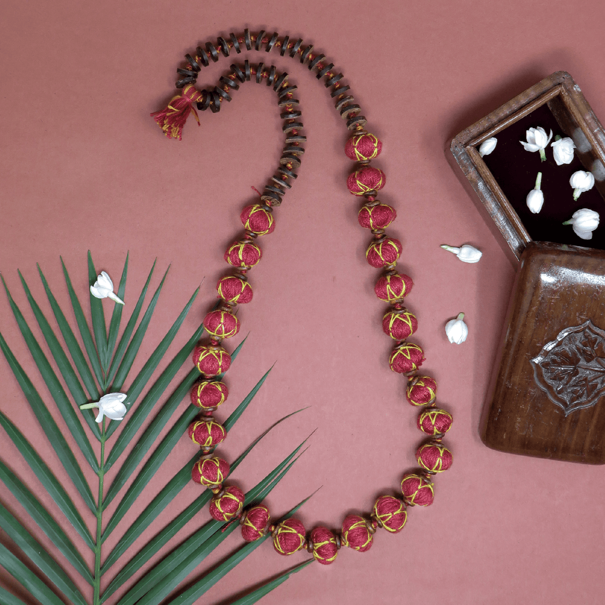 Handcrafted Patwa Red cotton thread beaded necklace — TVAMI
