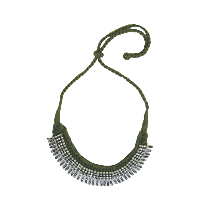 Handcrafted Patwa Light Green cotton thread beaded necklace
