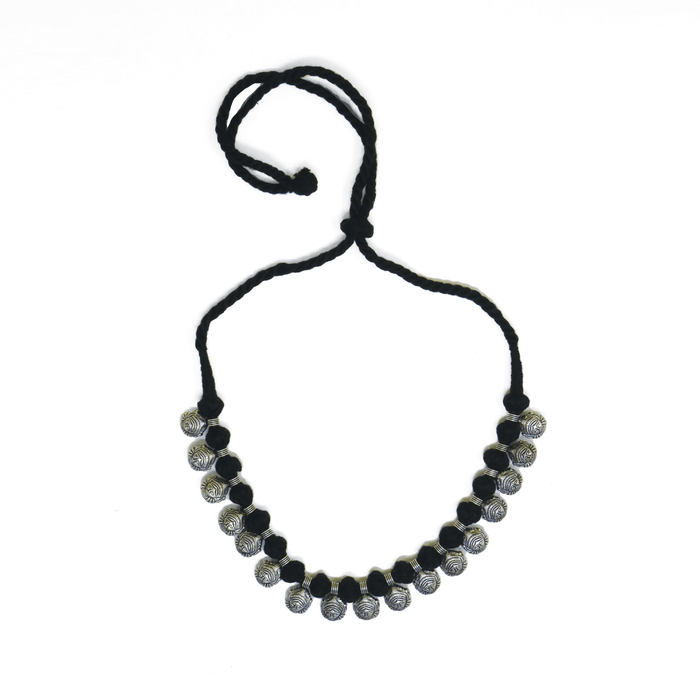 Handcrafted Patwa Black cotton thread beaded necklace