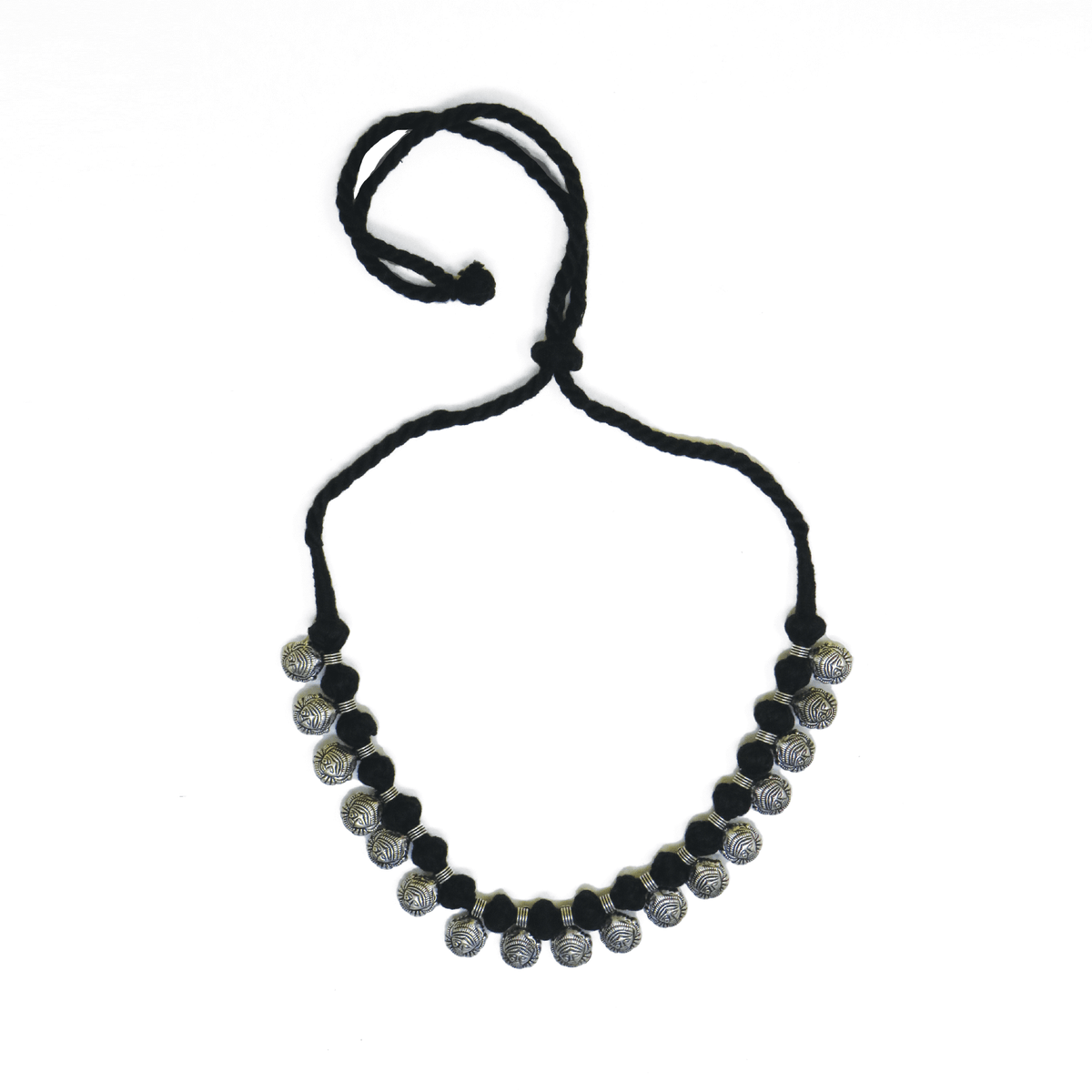 Handcrafted Patwa Black cotton thread beaded necklace — TVAMI