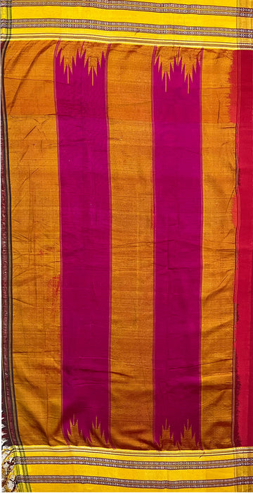 Red Cotton Ilkal Saree with Mustard Yellow border