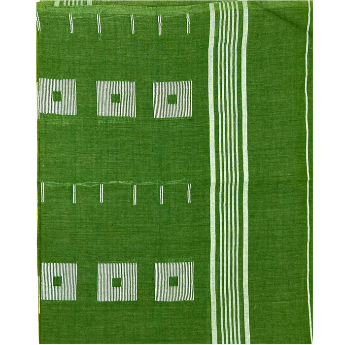 Dark Green Jamdani Cotton Stole with White Box Motif