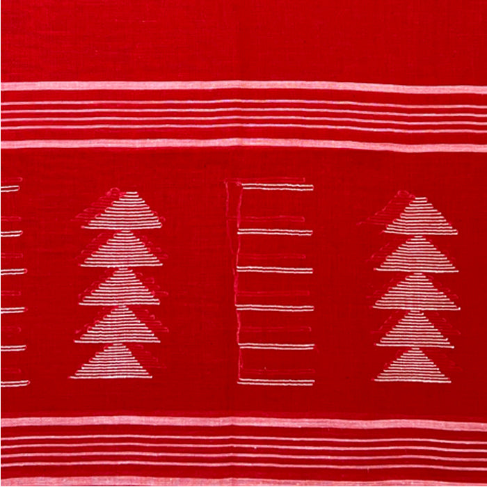 Red Jamdani Cotton Stole with White Christmas Tree Motif