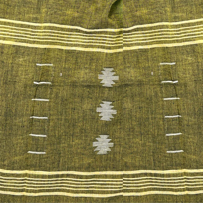 Mehandi Green Jamdani Cotton Stole with White Kakra tool Motif