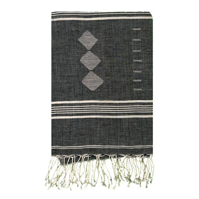 Dark Grey Jamdani Cotton Stole with White Raithoon Motif