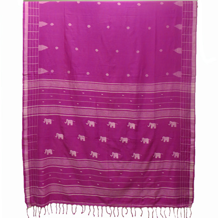 Purple Jamdani Cotton Saree with White Hati Motif