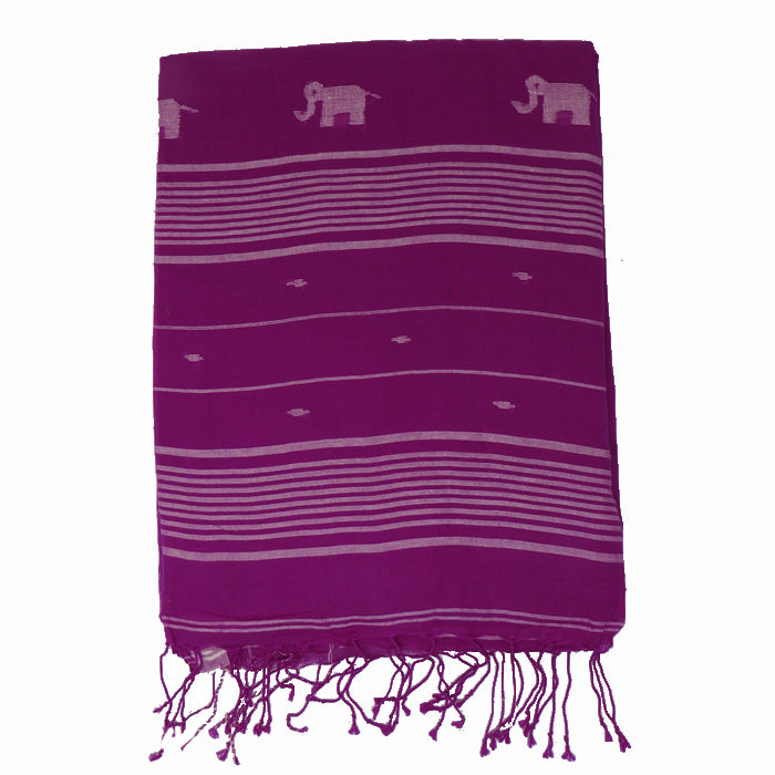 Purple Jamdani Cotton Saree with White Hati Motif