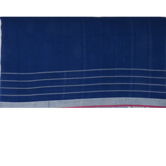 Oxford Blue Cotton Saree with White Gach motif