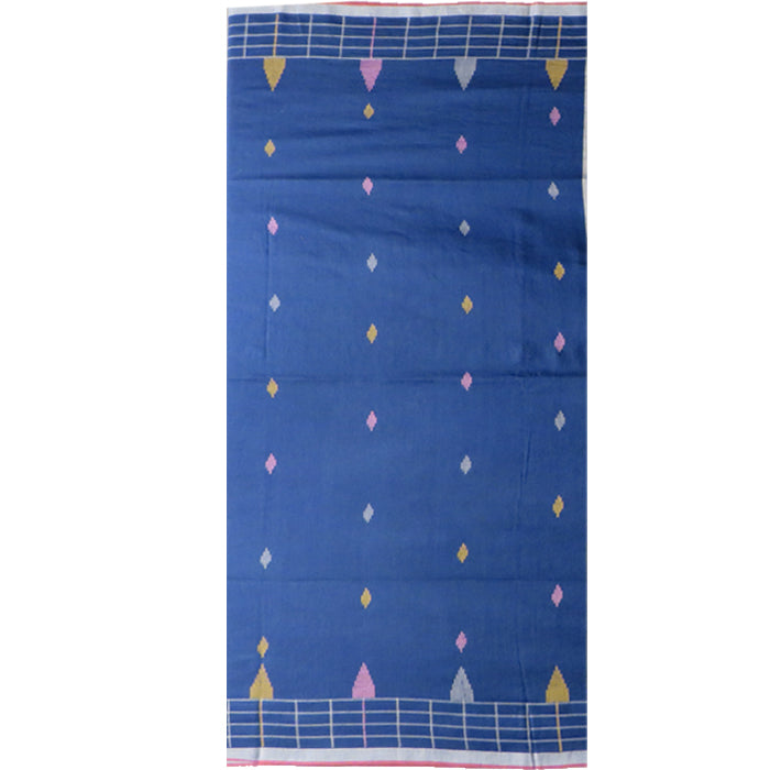 Oxford Blue Cotton Saree with White Gach motif