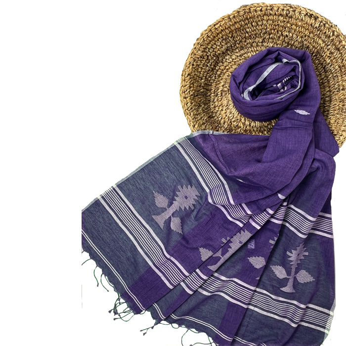 Purple Jamdani Dupatta with White Motif