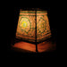 Green and white colored Hand painted Leather Lamp Shade with floral and Peacock Motif, Leather Lamp Shade, Lamp Shade with floral and Peacock motif, Table Lamp, Hand painted Table Lamp, Table Lamp with Floral and Peacock motif, home d̩cor, table d̩cor, handicraft, handmade,  tholu bomalatta, Nimmalakunta, 