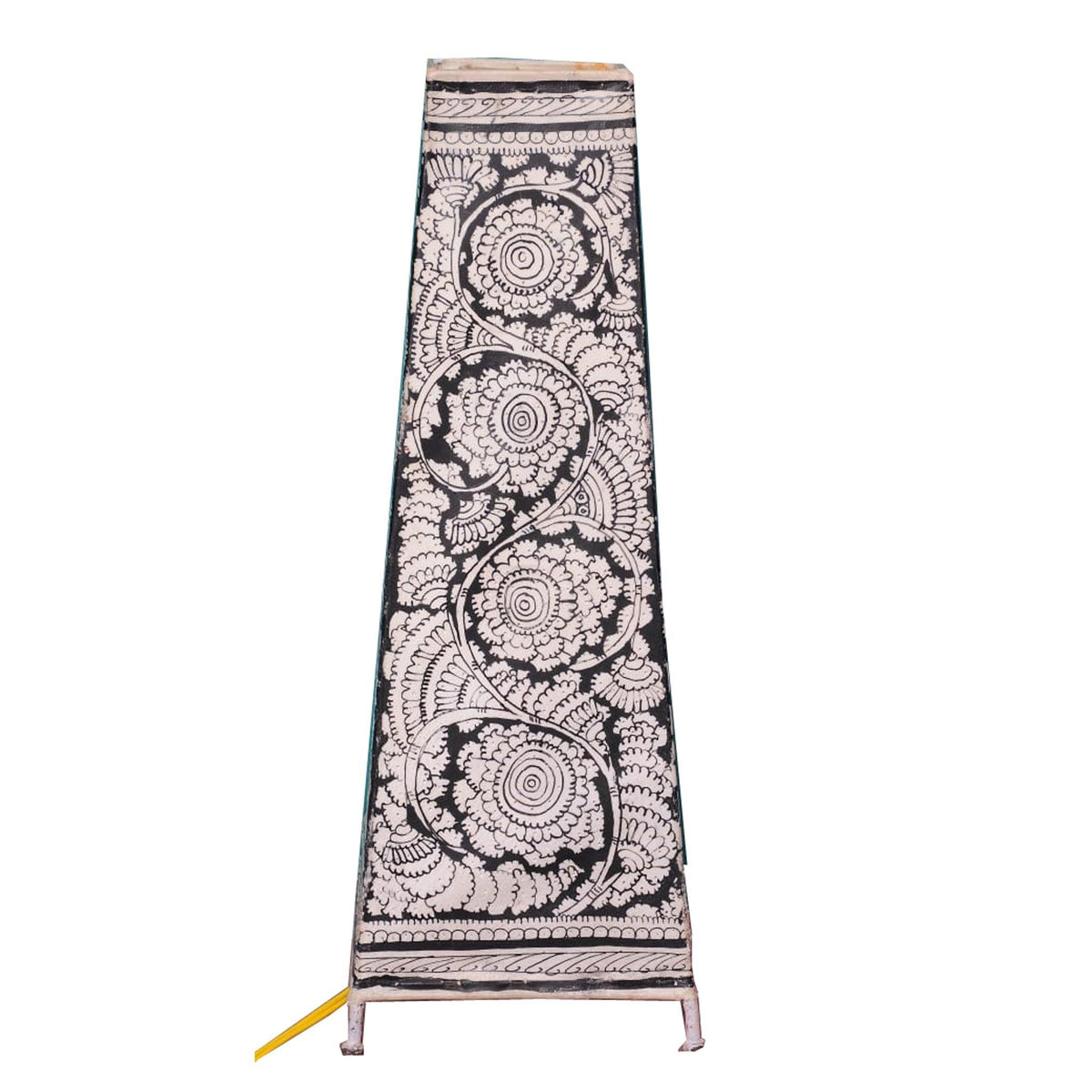 White and Black Hand-painted Leather Lampshade with Floral Motifs — TVAMI