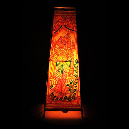 Multi colored Hand painted Leather Lamp Shade with Ganesha Motif, Hand painted Leather Lamp shade, Lamp Shade with Ganesha motif, Handpainted table lamp, Table lamp with Ganesha motif, home d̩cor, table d̩cor,  handicraft, handmade,  tholu bomalatta, Nimmalakunta,  