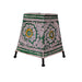 Green and white colored Hand painted Leather Lamp Shade with floral and Peacock Motif, Leather Lamp Shade, Lamp Shade with floral and Peacock motif, Table Lamp, Hand painted Table Lamp, Table Lamp with Floral and Peacock motif, home d̩cor, table d̩cor, handicraft, handmade,  tholu bomalatta, Nimmalakunta, 