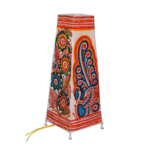 Multi colored Hand painted Leather Lamp Shade with floral and Peacock Motif, Hand painted Leather Lamp Shade with Floral and Peacock Motif, Lamp Shade with Floral and Peacock motif, Table lamp with Floral and Peacock motif,  Hand painted table lamp, 