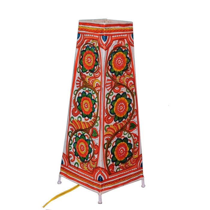 Green, Blue and Red Multi colored Hand painted Leather Lamp Shade with floral Motif, Leather Lamp Shade, Handpainted Lamp shade with floral motif, Handpainted table lamp with floral motif, Table Lamp, Handpainted Table Lamp, Table Lamp with Floral Motif,