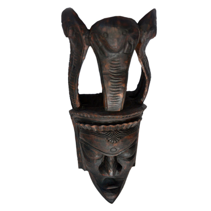Female Tribal Mask, mask with Snake Crown, Gambhira mask, masks of west Bengal, Masks of Malda, masks from neem and fig trees,  home d̩cor, masks, handicraft, handmade, wood carving, made of wood, Tribal mask, Adivasi mask, 