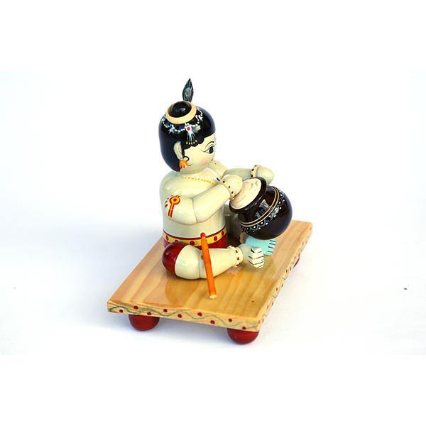 Seated Baby Krishna in Wooden Ehikoppaka Craft - TVAMI